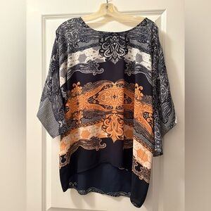 Alfani Women's Tunic - Black and Orange Paisley